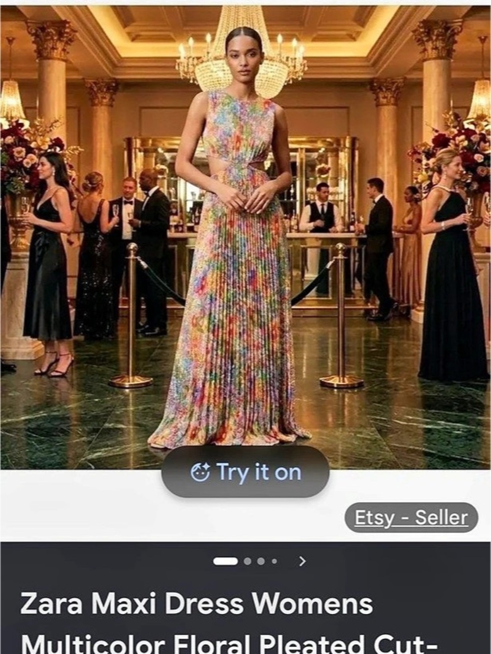 Zara Multicolor Floral Pleated Cut-Out Maxi Dress Size Small